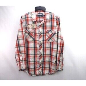 Skully Western Snap Shirt Plaid Pockets Mens Size L 100% Cotton